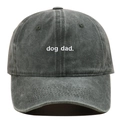 Detail of white dog dad embroidery on charcoal washed cotton baseball cap with seam texture - Adjustable / Army Green