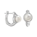 Minimalist S925 sterling silver C-shaped ear cuffs with lustrous white freshwater pearls - 925 Silver / White Gold