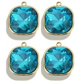 Set of four blue square crystal pendants with gold-plated stainless steel edges - Round Square / Light Blue
