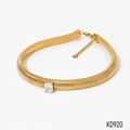 Collana in acciaio inossidabile dorato con pendente geometrico e cristalli chiari - Stile Catena a Serpente con Ciondolo in Zircone Rettangolare (KD920) / Oro