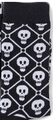 Close-up of knit crew socks with white skull patterns and diamond check textures - One Size / B&W Argyle Skull (A488)