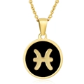 Collier en acier inoxydable 18K doré avec pendentif noir du signe Poissons - Poissons (Avec Chaîne)