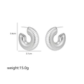 Detailed size specifications for silver croissant style hoop earrings showing 3.4cm height - Thick Threaded Hoop-Silver