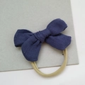 Navy blue muslin bow headband with beige elastic nylon strap for infants - Dark Gray