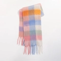 Colorful checkered plaid scarf with pink and blue tones on white background - Pink, Blue, Orange and Beige Plaid (Style D)