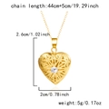 Detailed dimensions of gold heart photo locket necklace with stone and size annotations - Stainless Steel/Zirconia / Heart Carved with Stone / Gold