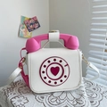 Retro telephone crossbody bag in white and pink finish with rotary dial design - Small / 20x16x10cm / White