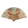 Japanese style bamboo folding fan featuring cute cartoon fox patterns on white background - Cartoon Fox and Squirrel Pattern (No Tassel)