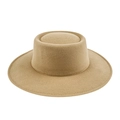 Sombrero fedora de fieltro de lana con ala plana en color caqui para otoño invierno - M (56-58cm) / Camel