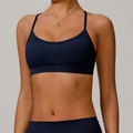 Quick-dry navy blue yoga bra with thin straps and wide support band for fitness - S / Navy Blue