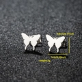 Minimalist silver butterfly stud earrings in polished stainless steel with size details - Butterfly / Steel