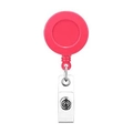 Pink circular retractable badge reel with metal belt clip and durable nylon cord - Red