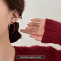 Red lacquer twist hoop earrings for women, gold plated, 4cm diameter size view - Red Twisted Hoop (49# Silver Pin)