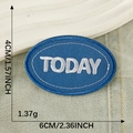 Blue oval TODAY embroidered patch with white lettering and dense stitching, 6x4cm size - TODAY Blue