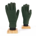 Winter thermal knit gloves in dark green featuring double layer fleece lining and touch screen - One Size / Unakite