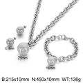 Set gioielli in acciaio inossidabile argento con grandi pendenti a sfera e catena O - Set di Tre Pezzi (KS222567-Z) / Argento