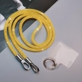 Crossbody phone lanyard in sparkly yellow with transparent patch and metal hardware - Crossbody Style [Dark Yellow] Mesh Rhinestone Lanyard + Silver Round Buckle + Semi-Transparent Patch