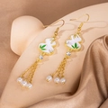 Vintage Chinese style earrings with gourd pendant, bamboo leaf pattern and pearl tassel - Gourd Bamboo Leaf Pearl Tassel (E3607)