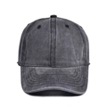 Classic dark grey washed cotton baseball cap with vintage distressed finish and curved brim - 56-60cm (Adjustable) / Black