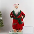 Figura de Papá Noel de 45cm en túnica de terciopelo rojo oscuro con ribetes verdes - Estilo 10 Bata de Terciopelo Rojo Oscuro Sombrero de Bayas 45cm
