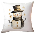 Detail of luxury white Christmas pillowcase featuring watercolor snowman and gold snowflakes - Watercolor Cute Snowman