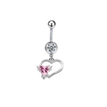 Piercing ombelico argento con zircone rosa a forma di cuore e cristallo bianco - Cuore Vuoto in Zircone Rosa Argento