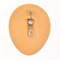 Silver stainless steel belly button ring featuring crystal letter C pendant on a skin model - Letter C (Z-246) / Silver