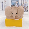 Pink elephant leather coin purse with lychee texture and metallic lobster clasp hook - Beige