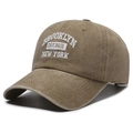 Gorra de béisbol de algodón lavado caqui oscuro con bordado de Brooklyn estilo vintage - Ajustable / Caqui