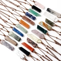 Natural raw crystal and tiger eye stone hexagonal prism pendant necklaces on woven cord - Random 1pc