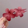 Pince à cheveux vintage française rouge mat avec d'élégantes fleurs doubles - Environ 10,5 cm / 12# Bordeaux