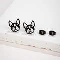 Minimalist matte black stainless steel French Bulldog studs earrings on stone surface - Boston Terrier Shape (686) / Black