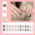 Rosa Herz und Tiger-Print Kunstnägel Set mit Sternen und Glitzer 24 Stück Set - Z809 Rosa Silber Tigerstreifen (Kleber-Stil)