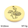 Golden stainless steel circular pendant with engraved daisy flower pattern, 20mm diameter - Daisy-Gold (KLJ8056-Z)
