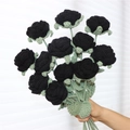 Handcrafted crochet rose bouquet featuring 11 elegant black knitted flowers with green stems - Black
