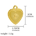 Polished 18k gold heart pendant with star detail for DIY necklace, 2cm height - Star Pattern Heart