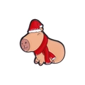 Cute Capybara enamel pin wearing a red Santa hat and scarf for Christmas festive decoration - Capybara with Christmas Hat and Scarf (QHXZ2998)