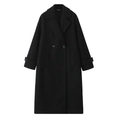 Manteau long noir en laine pour femme avec double boutonnage et col à revers classique - XS / Noir