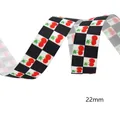 22mm Ripsband mit schwarz-weißem Karomuster und roten Kirschmotiven für Bastelarbeiten - A4-Schwarz-Weiß Kariert Kirsche (22mm Breit)