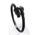 Men's punk black 18k plated cable bracelet featuring detailed dragon head ends - Black (KB157946-KFC)