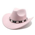 Detailed shot of pink felt cowboy hat with vintage silver studs on a black decorative band - M (56-58cm) / Pink
