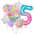 Detailed set of 5th birthday balloons with a cupcake and colorful stars for party decor - Starry Sky Number Set 5