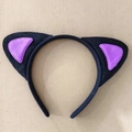 Black plush cat ear headband with purple inner ears for costume and party wear - Black with Purple Cat Ears