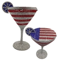 Detail of cocktail glass clutch with red, white and blue rhinestones flag pattern - USA Flag
