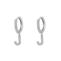 Sparkling S925 silver huggie hoop earrings with micro-pave zircon letter J pendant - Letter J / Silver