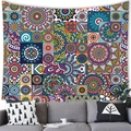 Detailed view of colorful Mandala tapestry hanging above a grey sofa in home interior - 150x100(Peach Skin) / Multicolor Style 13
