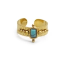 Vintage 18K gold plated ring with rectangular green turquoise and hammered texture finish - Rectangle Stone Hammered Style (SR21012315T) / Gold/Turquoise