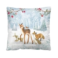 Christmas cushion cover featuring a watercolor forest deer and robin on white background - Winter Forest Animals (QJB6688) / 45x45cm Single-sided