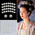 Ivory acrylic pearl face stickers with rhinestone borders for music festival eye makeup - Vintage Faux Pearl forehead Decor