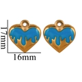 Ciondolo a cuore in acciaio dorato con smalto blu e onde, dimensioni 17mm x 16mm - Blu Chiaro